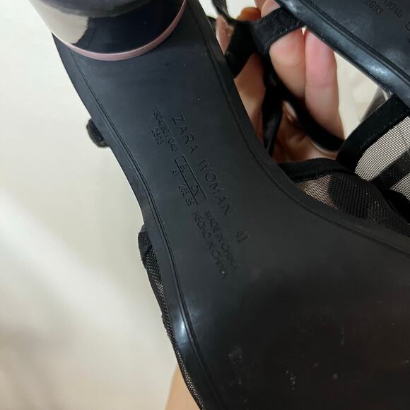 Zara Black Mesh Polka Dot Cylinder Block Colour Heels WOMENS 41 - Picture 8 of 9